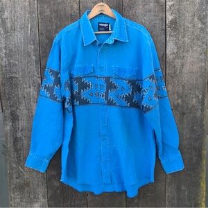 VTG 80s-90s Wrangler Brushpopper Southwestern Aztec Rodeo Cowboy Shirt 18-35
